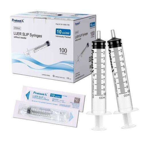 ProtectX 10ml Disposable Luer Slip Sterile Dispenser/Syringe (No Needle) Individually Sealed, 100-Pack - Lot 622