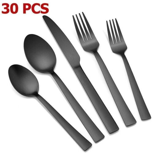 VeSteel 30 Piece Stainless Steel Flatware Set, Matte Black  - Lot 683