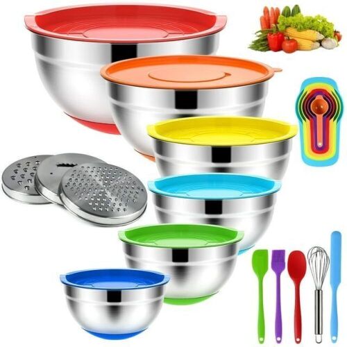Stainless Steel Mixing Bowls Set with Rubber Bottom and Lids - Lot 385