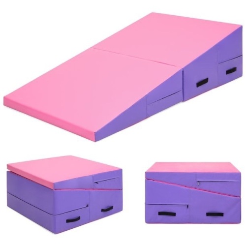 71x30x14in Kids Folding 2-Panel Cheese Wedge Incline Gym Mat for Tumbling w/ Handles - Lot 529