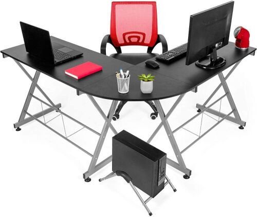 Modular Wooden Sectional L-Shaped Workstation w/ Pull-Out Keyboard Tray, PC Tower Stand  - Lot 653