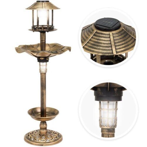 Decorative Garden Solar-Powered LED Pedestal Bird Bath Feeder w/ Planter, Lamp Topper - Lot 665