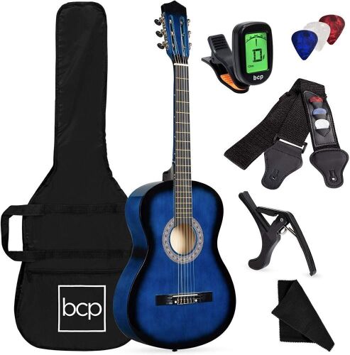38in Beginner All Wood Acoustic Guitar Starter Kit w/Gig Bag - Lot 683