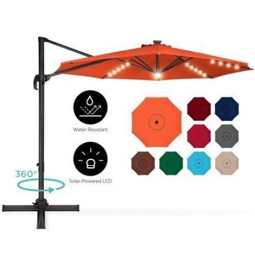 360-Degree LED Cantilever Offset Patio Umbrella w/ Tilt, 10ft - Lot 809