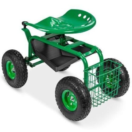 4-Wheel Mobile Rolling Garden Work Seat w/ Tool Tray and Basket - Lot 819