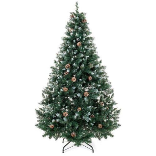 6ft Hinged Artificial Christmas Tree w/ Snow Flocked Tips, Pine Cones, Metal Stand - Lot 1381