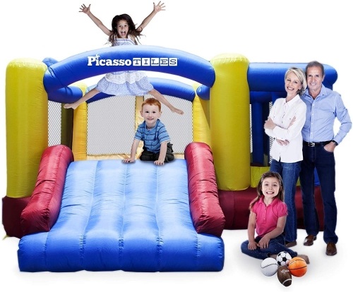 PicassoTiles 12x10' Inflatable Jumping Bounce House, Jump Slide, Dunk Playhouse w/ Basketball Rim - Lot 119