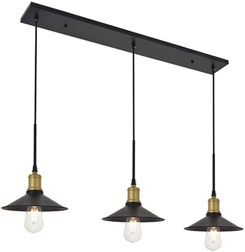 3-Light Industrial Black Finish Pendant Light - Lot 1004