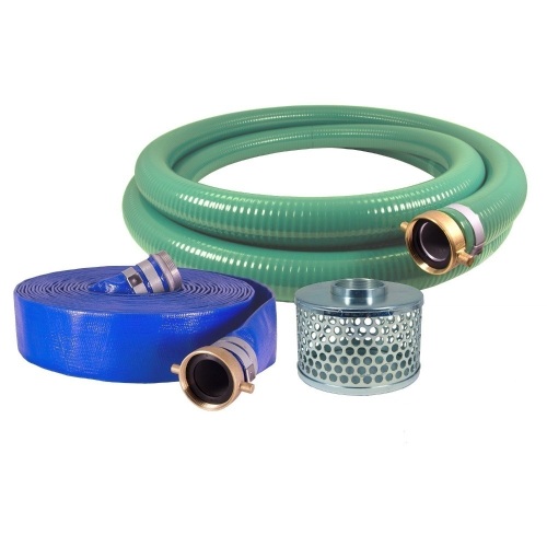 JGB Enterprises Eagle Hose PVC/Aluminum Water/Trash Pump Hose Kit, 3" Green Suction Hose Coupled M x F WS, 3" Blue Discharge Hose Coupled M x F WS, 29 Vacuum Rating, 70 PSI Maximum Temperature, 25' Length, 3 ID  - Lot 83