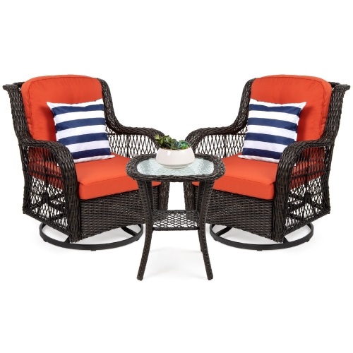 3-Piece Patio Wicker Bistro Furniture Set w/ 2 Swivel Rocking Chairs, Table  - Lot 22