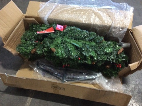7.5' Pre-Lit Spruce Pencil Christmas Tree w/ Berries, Pine Cones  - Lot 531