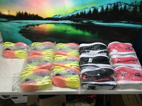 Lot of (7) Pink/Yellow, (3) Black/Red, & (3) Pink Tennis Shoes - Lot 591
