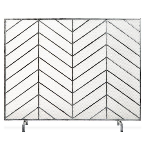 Single Panel Iron Chevron Fireplace Screen w/ Antique Finish, 38x31in  - Lot 1078