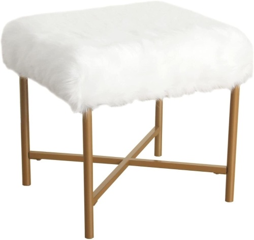 HomePop Faux Fur Square Stool with Metal Legs  - Lot 1095