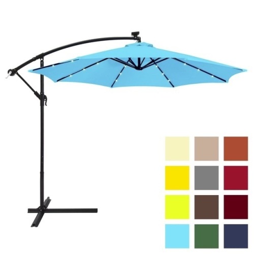 10ft Solar LED Offset Patio Umbrella w/ Easy Tilt Adjustment   - Lot 910