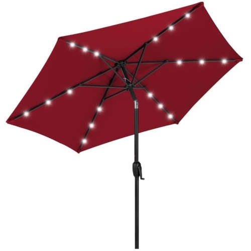 7.5ft Outdoor Solar Patio Umbrella w/ Push Button Tilt, Crank Lift  - Lot 920
