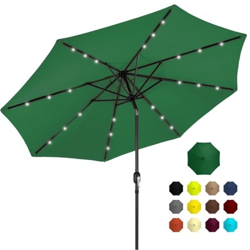 10ft Solar LED Lighted Patio Umbrella w/ Tilt Adjustment, Fade-Resistance  - Lot 1198