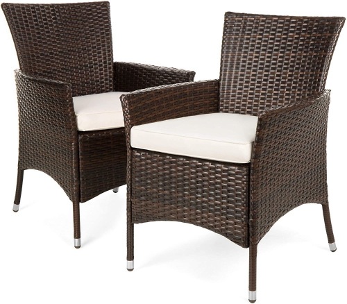 Set of 2 Modern Contemporary Wicker Patio Dining Chairs w/Water-Resistant Cushions - Lot 602