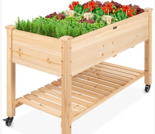 Mobile Raised Garden Bed Elevated Planter w/ Wheels, Shelf - 48x23.25x32in - Lot 203