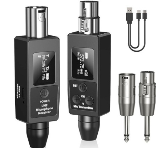 Wireless Microphone Transmitter Receiver System, UHF Wireless XLR Transmitter and Receiver for Dynamic Microphone, UHF 98ft to 164ft Range,20 Channels,Guitar Receiver for Audio Mixer,PA System - Lot 223