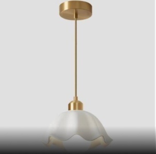 Fulesi Ceramic Pendant Light Nordic Vintage Mid Century Modern Hanging Lamp White Wave Ceramic Shade Brass Finish Ceiling Pendant Light  - Lot 225