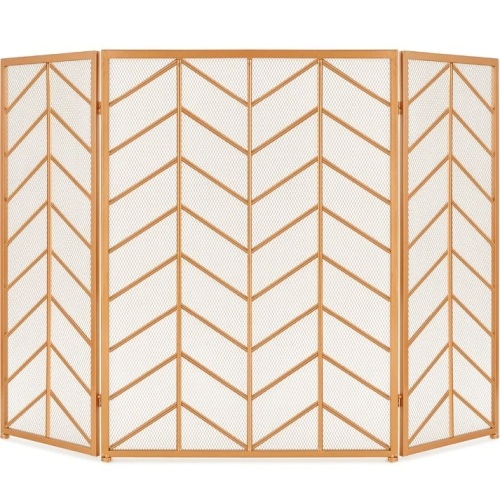 3-Panel Iron Chevron Fireplace Screen w/ Handles - 52x31in - Lot 217