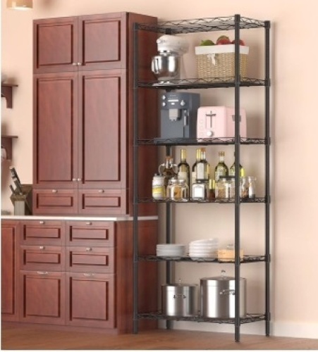 5 Tier Adjustable Storage Shelf Wire Shelving Unit Metal Shelves Unit Storage, Black - Lot 280