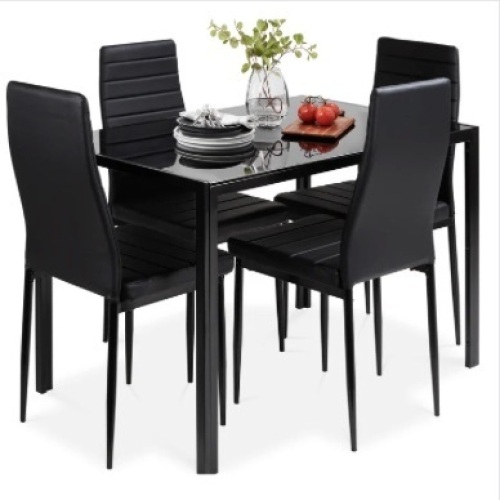 5-Piece Dining Table Set w/ Glass Top, Leather Chairs - Lot 282
