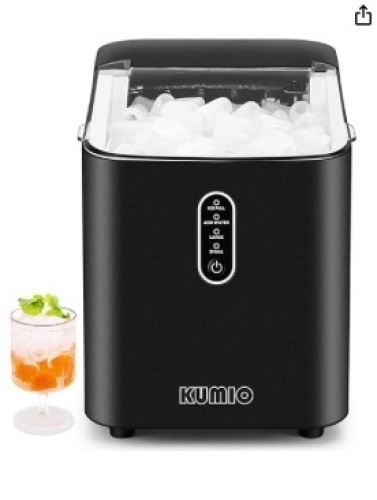 KUMIO Ice Makers Countertop, Portable Ice Maker with Self-Cleaning, 8 Cubes/9 Mins, 26.5Lbs/24Hrs, Ice Machine with Scoop and Basket, 2 Sizes of Bullet Ice for Home Office Bar Party - Lot 284