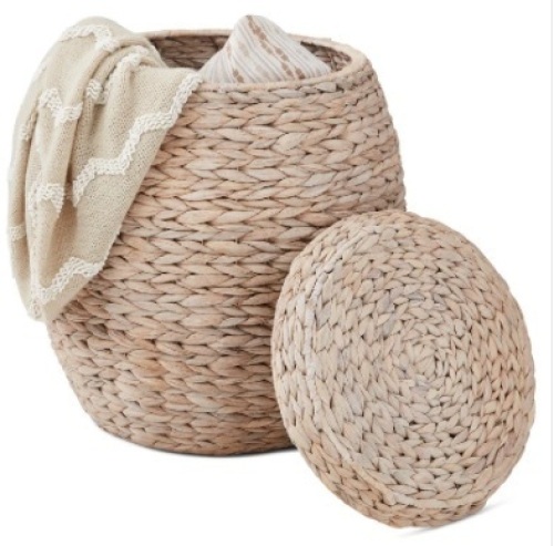 Vintage Hyacinth Storage Tote Basket, Organizer w/ Lid - Lot 287