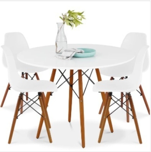 5-Piece Mid-Century Modern Dining Set w/ 4 Chairs, Wooden Legs, Metal Frame-missing hardware - Lot 292