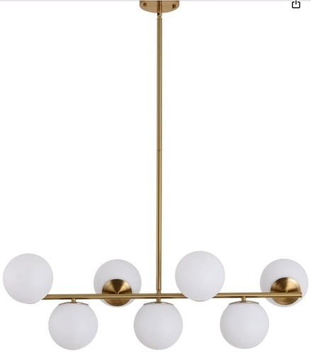 Modern Chandelier Brushed Ceiling Gold Pendant Light Fixture Mid Century Globe Hanging 7 Lights for Dining Room Living Room Kitchen - Lot 333
