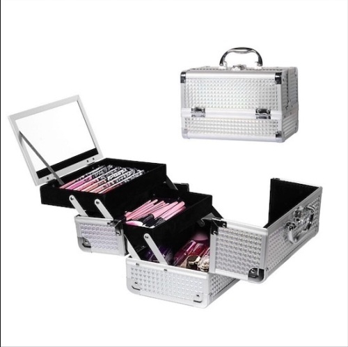 Makeup box, train case large travel cosmetic organizer - Lot 334