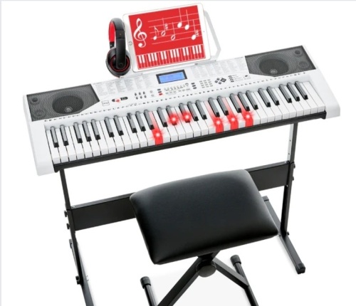 61-Key Beginners Electronic Keyboard Piano Set w/ Lighted Keys, Headphones - Lot 341