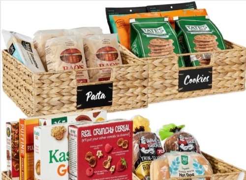 Set of 4 Water Hyacinth Pantry Baskets w/ Chalkboard, Marker - 13in - Lot 345
