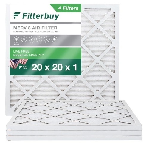 Filterbuy 20x20x1 Air Filter MERV 8 Dust Defense (6-Pack), Pleated HVAC AC Furnace Air Filters Replacement (Actual Size: 19.50 x 19.50 x 0.75 Inches) - Lot 348