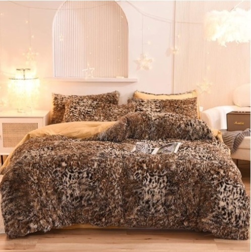 Mengersi Leopard Print Duvet Cover Set Shaggy Fluffy Duvet Cover Set queen size - Lot 390