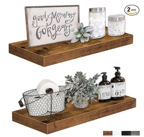 Shelves 24 inches Long Floating Shelf for Wall 24 x 9 inch Set of 2, Rustic Brown  - Lot 392