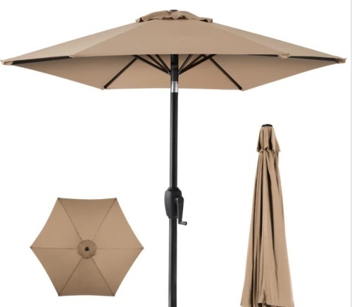 Outdoor Market Patio Umbrella w/ Push Button Tilt, Crank Lift - 7.5ft - Lot 351