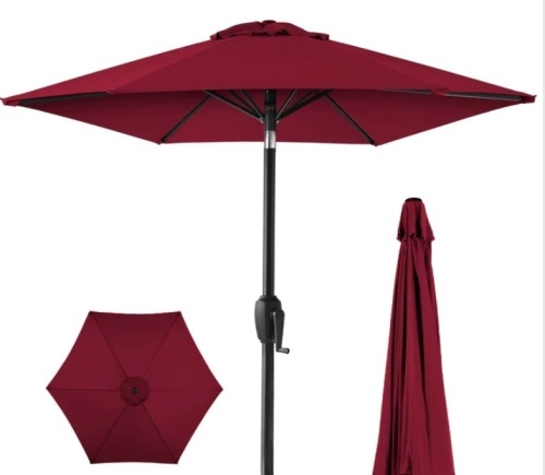 Outdoor Market Patio Umbrella w/ Push Button Tilt, Crank Lift - 7.5ft - Lot 357