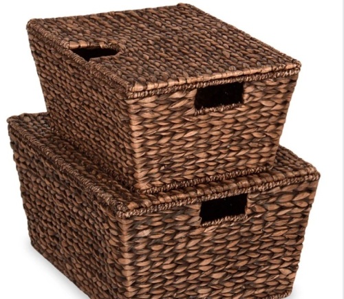Set of 2 XL Woven Water Hyacinth Storage Baskets - Lot 359