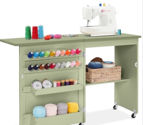Folding Sewing Table Multipurpose Craft Station & Side Table w/ Wheels - Lot 361