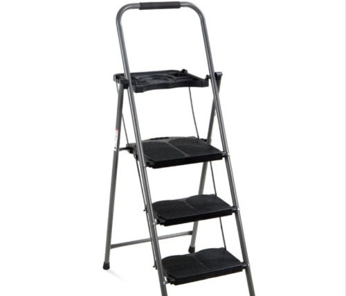 3-Step Folding Steel Ladder w/ Utility Tray, Hand Grip, 330lb Capacity - Lot 365