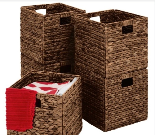 Set of 5 Collapsible Hyacinth Storage Baskets w/ Inserts - 13x13in - Lot 366