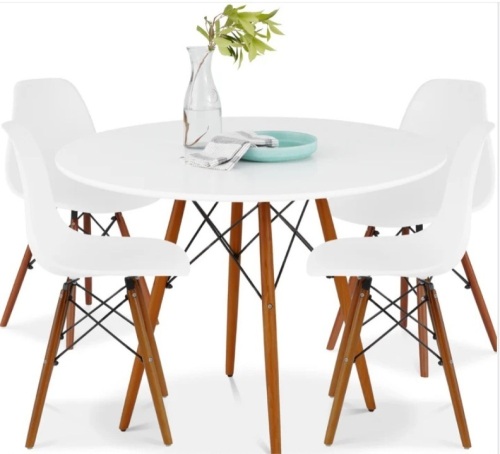 5-Piece Mid-Century Modern Dining Set w/ 4 Chairs, Wooden Legs, Metal Frame - Lot 372