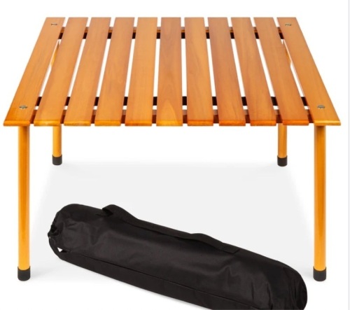 Foldable Indoor Outdoor Wooden Table w/ Carrying Case - 28x28in - Lot 373