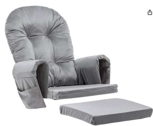 Glider Rocker Replacement Cushions with Storage Velvet Washable Non Slip for Glider Rocking Chair, 5PCS, Light Grey - Lot 389