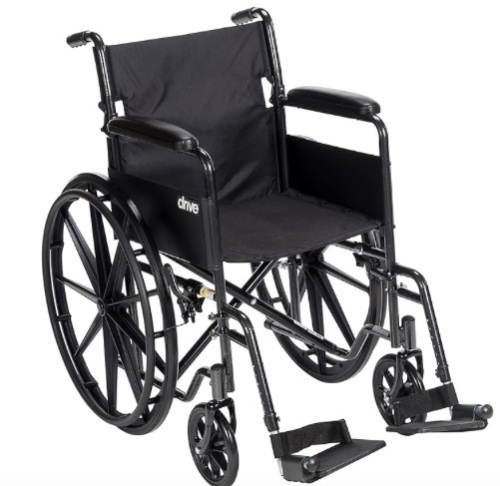 Silver Sport 1 Folding Transport Wheelchair with Full Arms and Removable Swing-Away Footrest, Black - Lot 421