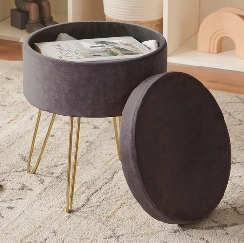 Duhome Velvet Storage Ottoman Footstool  - Lot 460