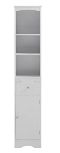 9.1 in. W x 13.4 in. D x 66.9 in. H MDF White Freestanding Bathroom Storage Tower Linen Cabinet in White - Lot 473